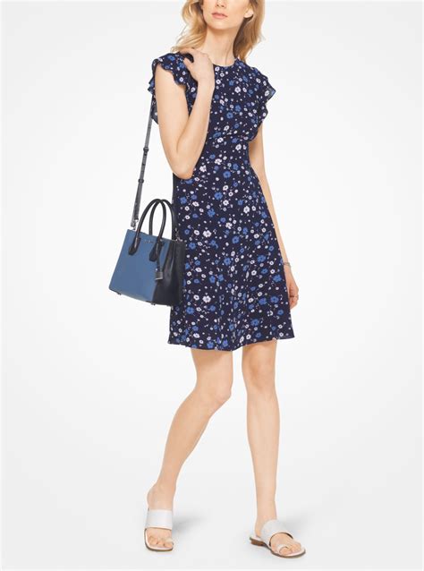 michael kors floral crepe flounce sleeve dress